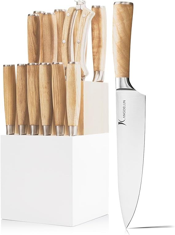 Kangdelun Natura Series 14 PCS White Block Knife Set, Ultra Sharp High Carbon Stainless Steel, Wo... | Amazon (US)