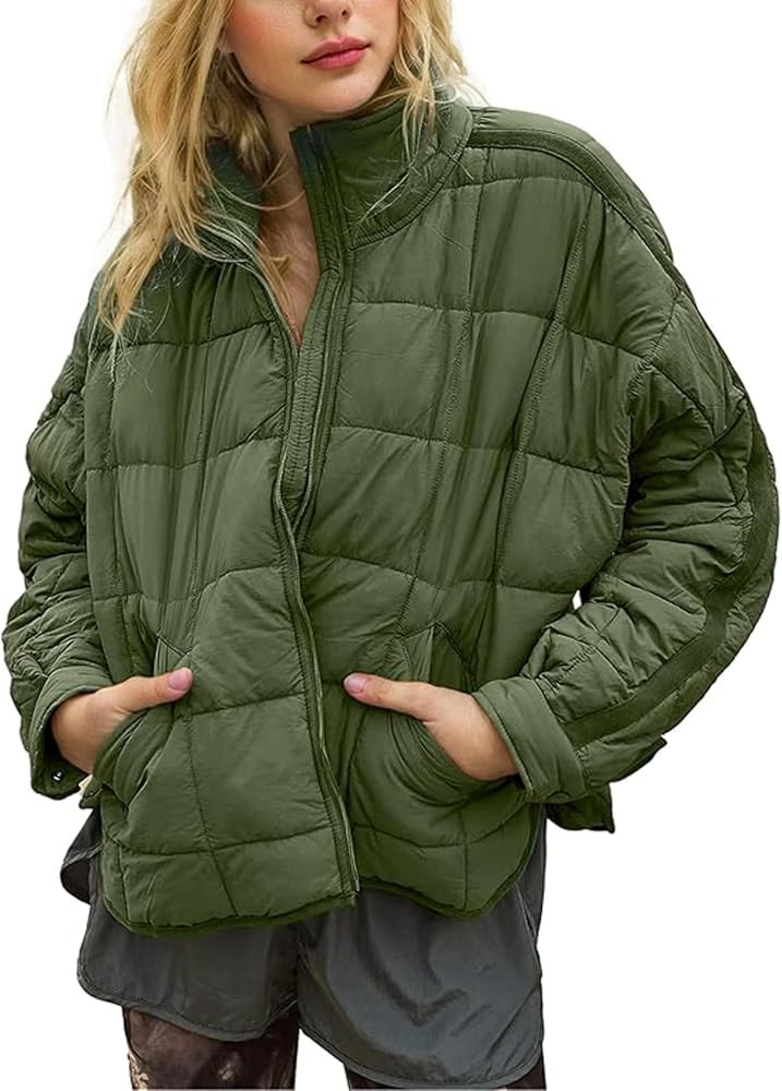 Omoone Women's Quilted Puffer Jacket Zip Up Oversized Lightweight Padded Down Coat Outerwear | Amazon (US)
