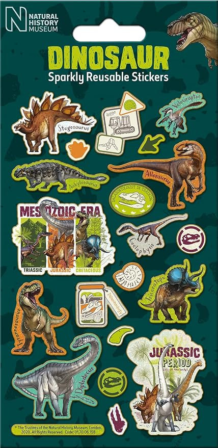 Natural History Museum Dinosaurs Sparkly Reusable Stickers | Official Licensed Product | Reusable... | Amazon (UK)