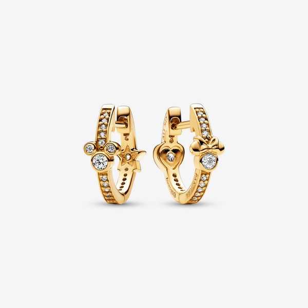 Pandora Disney Mickey Mouse & Minnie Mouse Sparkling Hoop Earrings - 14k Gold-plated unique metal blend / Cubic Zirconia / Clear | Pandora US