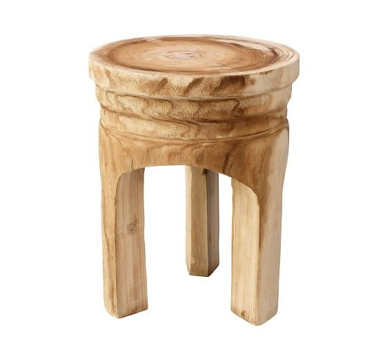 Roselle Wood Accent Stool, Natural | Pottery Barn (US)