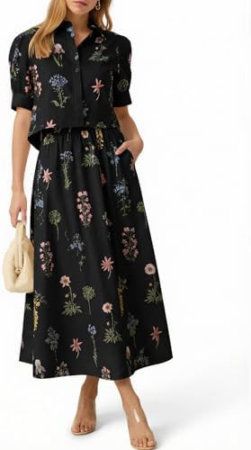 Tankaneo Womens 2 Piece Floral Skirt Sets Puff Sleeve Blouse and Elastic Waist Matching Set Vacat... | Amazon (US)