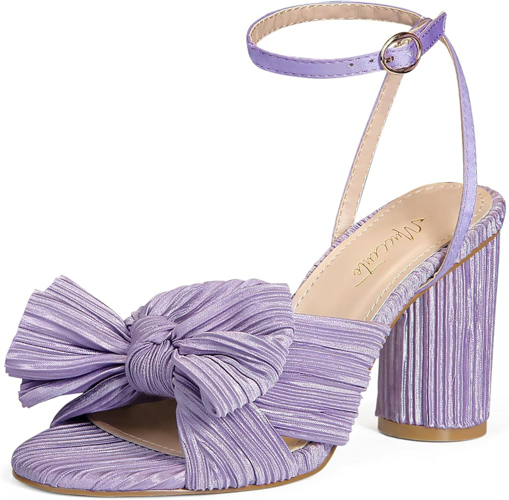 MUCCCUTE Women's Bow Knot Heeled Sandals Ankle Buckle Strap Chunky Heeled Open-toe Comfortable We... | Amazon (US)