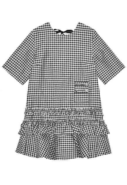 Women's Crinkled Taffeta Check Open Back Mini Dress In Black And White | Shop Simon
