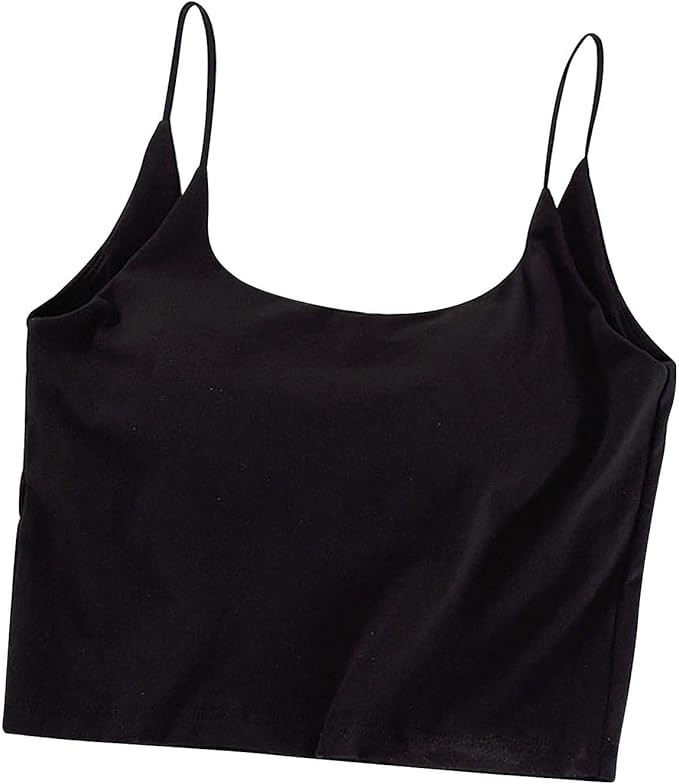 Women's Summer Camisole with Shelf Bra Spaghetti Strap Tank Cami Tops Stretch Crop Top Wireless B... | Amazon (US)