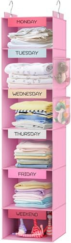 Weekly Hanging Closet Organizer for Kids, 6-Shelf Clothes Storage with Labeled Days of The Week M... | Amazon (US)