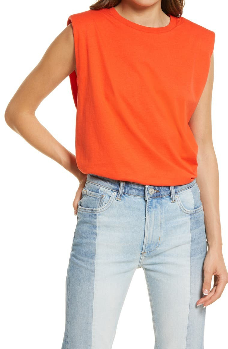 Coni Shoulder Pad Cotton Sleeveless Muscle T-Shirt | Nordstrom