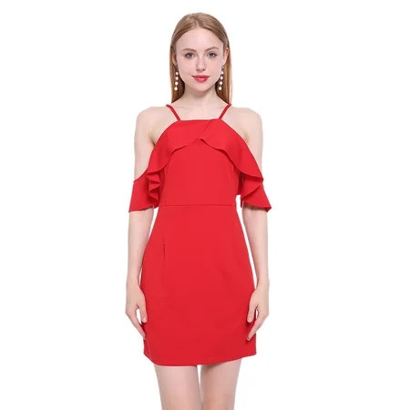 Everpert Summer Cold Shoulder Ruffle Women Sexy Backless Bodycon Mini Dress (Red XL)-218513.12 | Walmart (US)