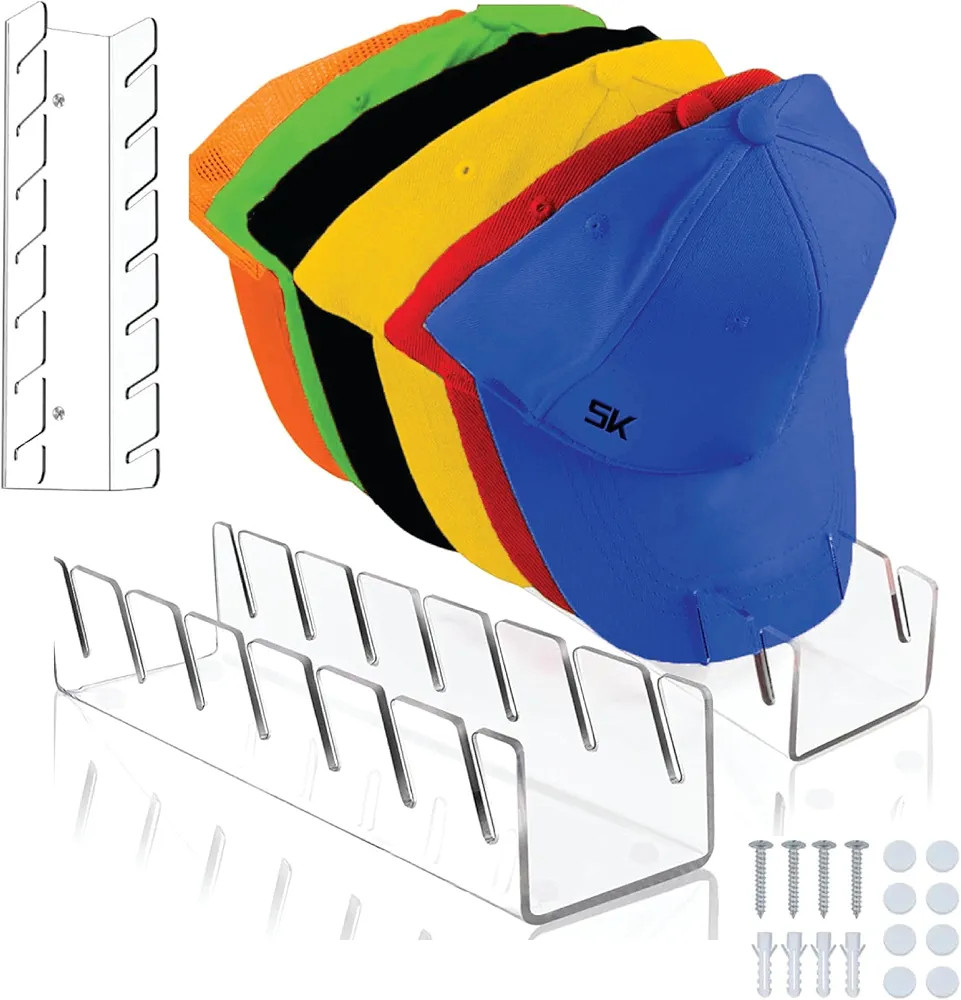 SK 2pcs Clear Acrylic Hat Organizer for Baseball Caps - Baseball Cap Organizer - Hat Storage for ... | Amazon (US)
