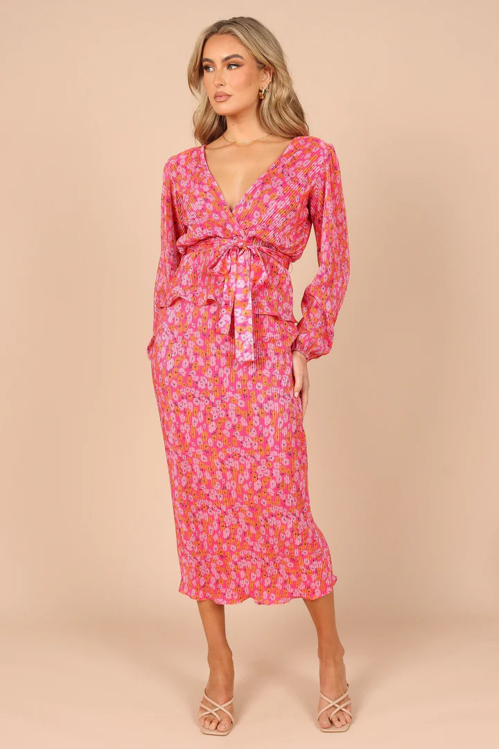 Minelli Pleat Midi Skirt - Hot Pink | Petal & Pup (US)