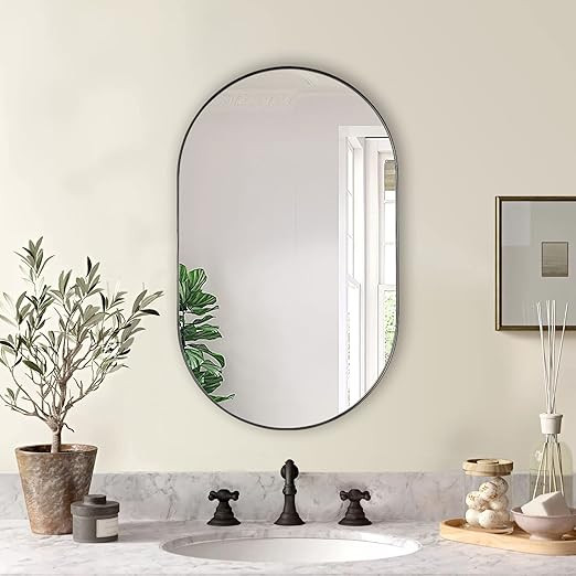 ANDY STAR Black Oval Mirror, 20x33’’ Oval Mirrors for Bathroom, Pill Shaped Mirror, Black Mir... | Amazon (US)