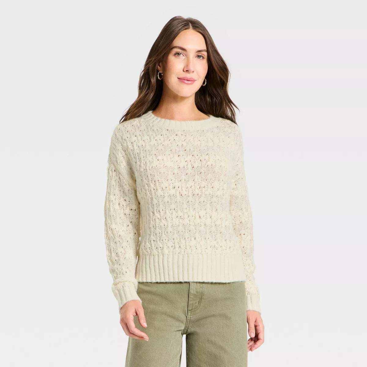 Women's Openwork Slub Crewneck Pullover Sweater - Universal Thread™ | Target