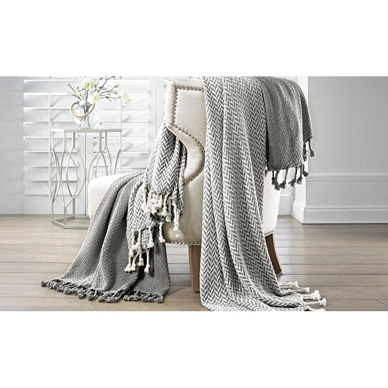 Amrapur Monaco 100% Cotton Throw Blanket with Fringe, 50" x 60", Gray, 2 Pack | Walmart (US)