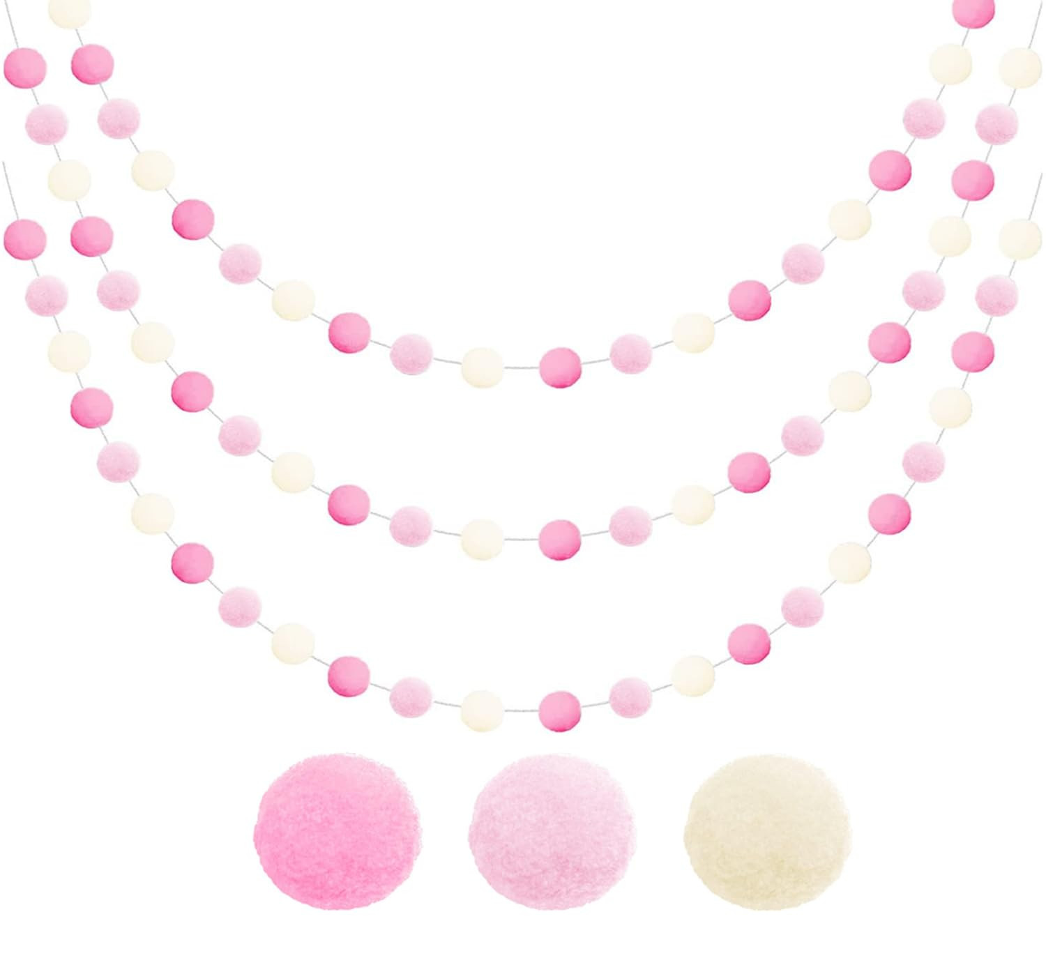 3 Pcs Pom Pom Garland Felt Ball, 6.6 Feet 30 Balls, Boho Garland Decor, Light Pink | Amazon (CA)