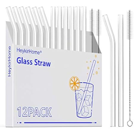 Hiware Reusable Glass Drinking Straws - 10" x 10 mm - Smoothie Straws for Milkshakes, Frozen Drin... | Amazon (US)