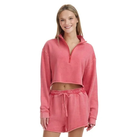 Mills by Millie Bobby Brown Women s Cropped Quarter-Zip Sweatshirt with Raw Edge Sizes XXS-XXL | Walmart (US)