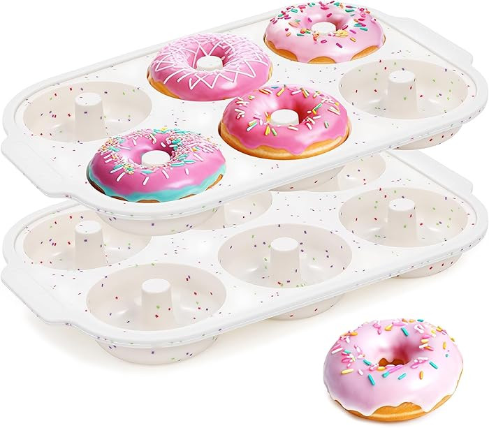 KASHME 2 Pcs Silicone Donut Pan for Baking with Metal Reinforced Frame Nonstick 6 Cavity Donut Mo... | Amazon (US)