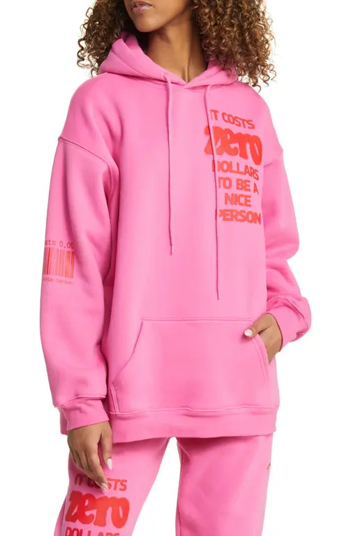 THE MAYFAIR GROUP It Costs Zero Graphic Hoodie in Pink at Nordstrom, Size Medium | Nordstrom