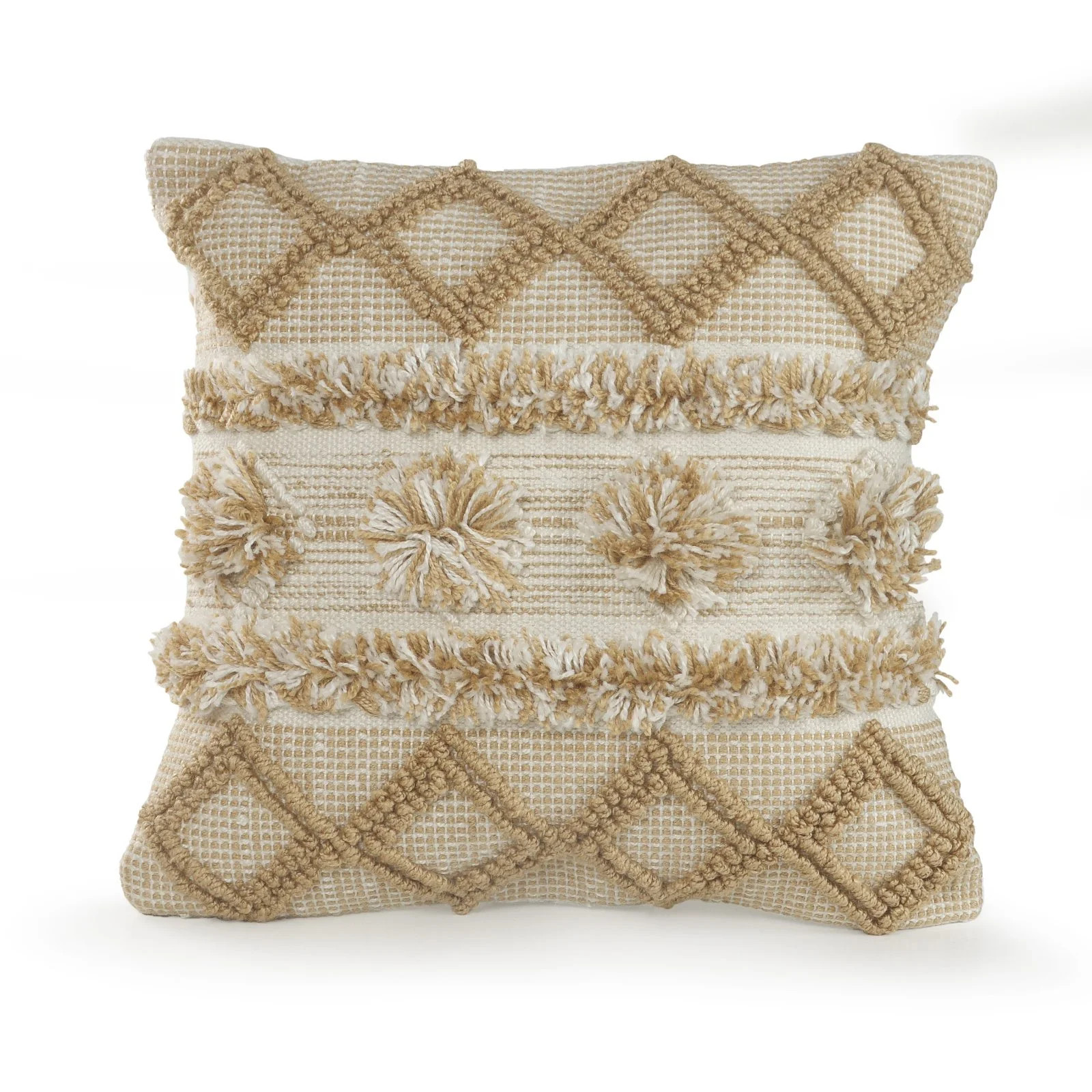 Ox Bay Neutral Soft Pom Pom Geometric Indoor/Outdoor Pillow | Walmart (US)