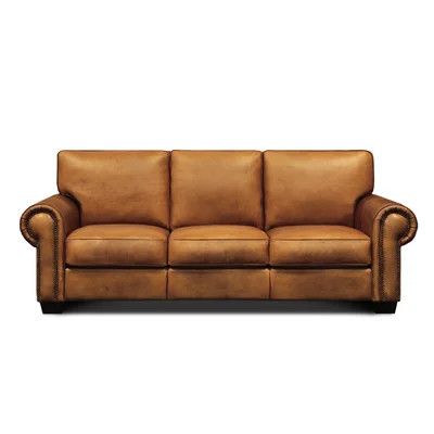 Jebediah 92" Genuine Leather Rolled Arm Sofa | Wayfair North America