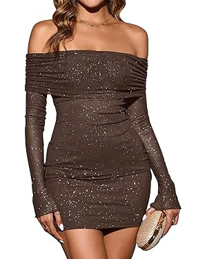 KUTUMAI Women Sexy Long Sleeve Mini Dress Off Shoulder Bodyocn Party Going Out Dresses for Formal... | Amazon (US)