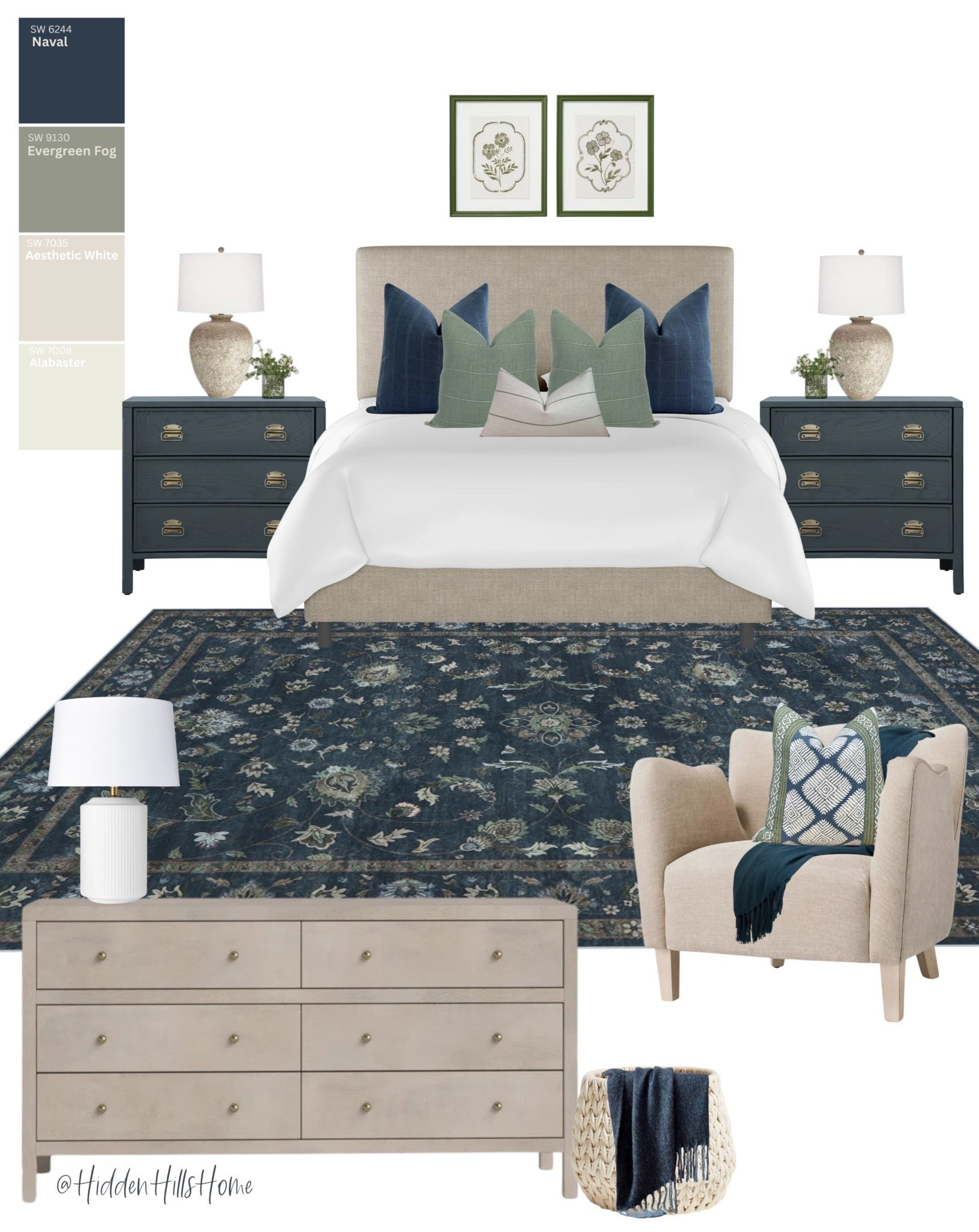 Bedroom decor, blue and Sage green bedroom ideas, home decor, bedding, bedroom inspiration, bedroom paint colors, nightstands, bedroom rug, mood board, bedroom design #bedroom

#LTKHome #LTKSaleAlert #LTKSeasonal