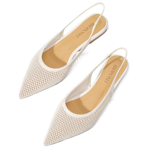 IBDPOSH Off White Mesh Slingback Flats for Women Stylish Pointed Toe Design with Comfortable Mesh Material for Breathable Party Dress Elegant Shoes Size 8.5 | Amazon (US)