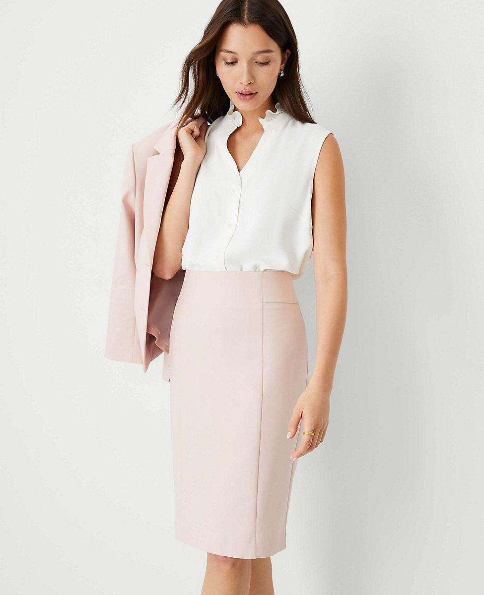 The Petite High Waist Seamed Pencil Skirt in Stretch Cotton | Ann Taylor (US)