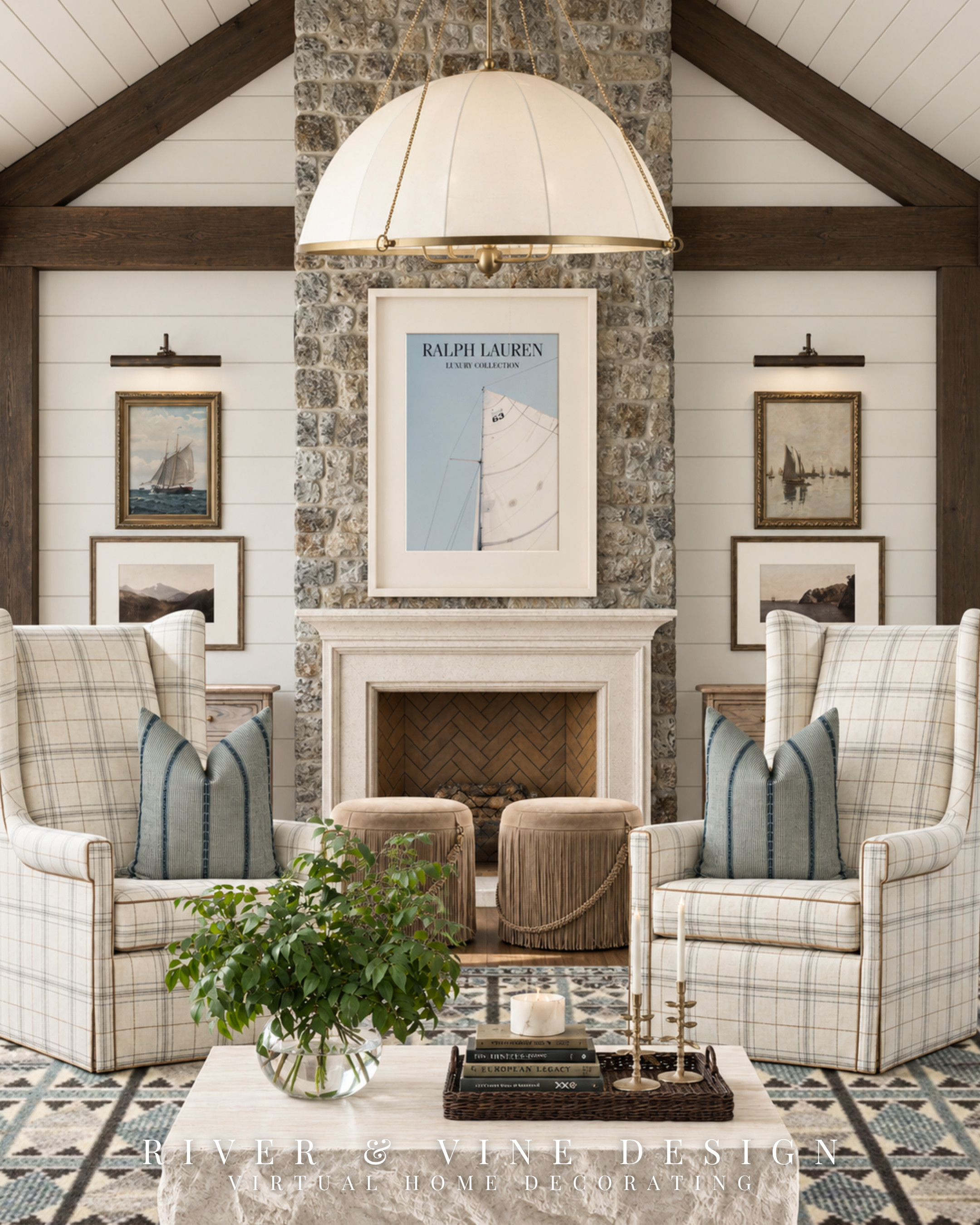 Love patterned accent chairs but worried you’ll get tired of them? These neutral plaid accent chairs make pattern feel easy to live with—and give a traditional living room so much character.

The soft plaid reads quietly because the lines are fine and the background is light. Paired with a larger geometric rug, the patterns stay distinct while shared cream, brown, and muted blue tones connect them. That’s the trick to mixing patterns: vary the scale, repeat the colors.

The blue striped pillows give the chairs a finishing layer, while fringed ottomans and framed sailing art bring that collected lake house mood into the room.

Start with the featured plaid chairs, then choose the coordinating pillows to complete your seating area.

neutral plaid accent chairs, traditional living room furniture, lake house decorating ideas, fireplace seating area, blue striped throw pillows, collected living room decor, geometric living room rug

I may receive a commission from purchases made through my links.
 

 #LTKHome
