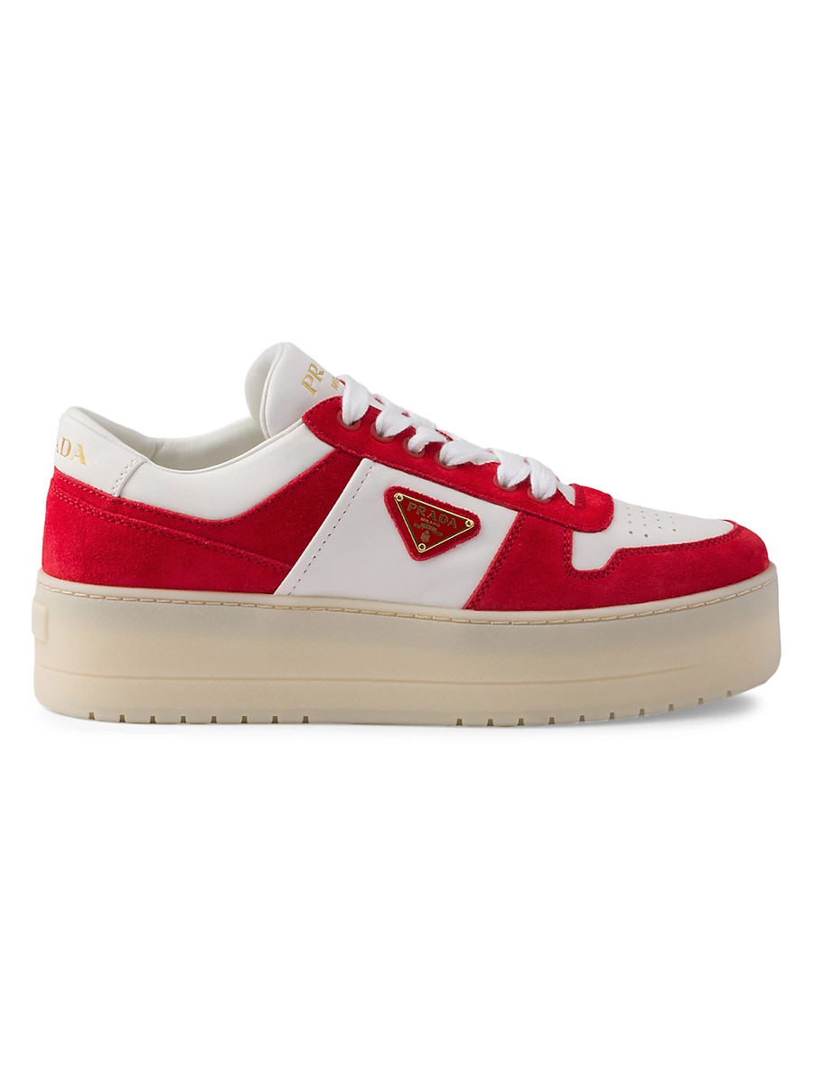 Women's Downtown Bold Nappa Leather and Suede Sneakers - Red White - Size 6.5 | Saks Fifth Avenue