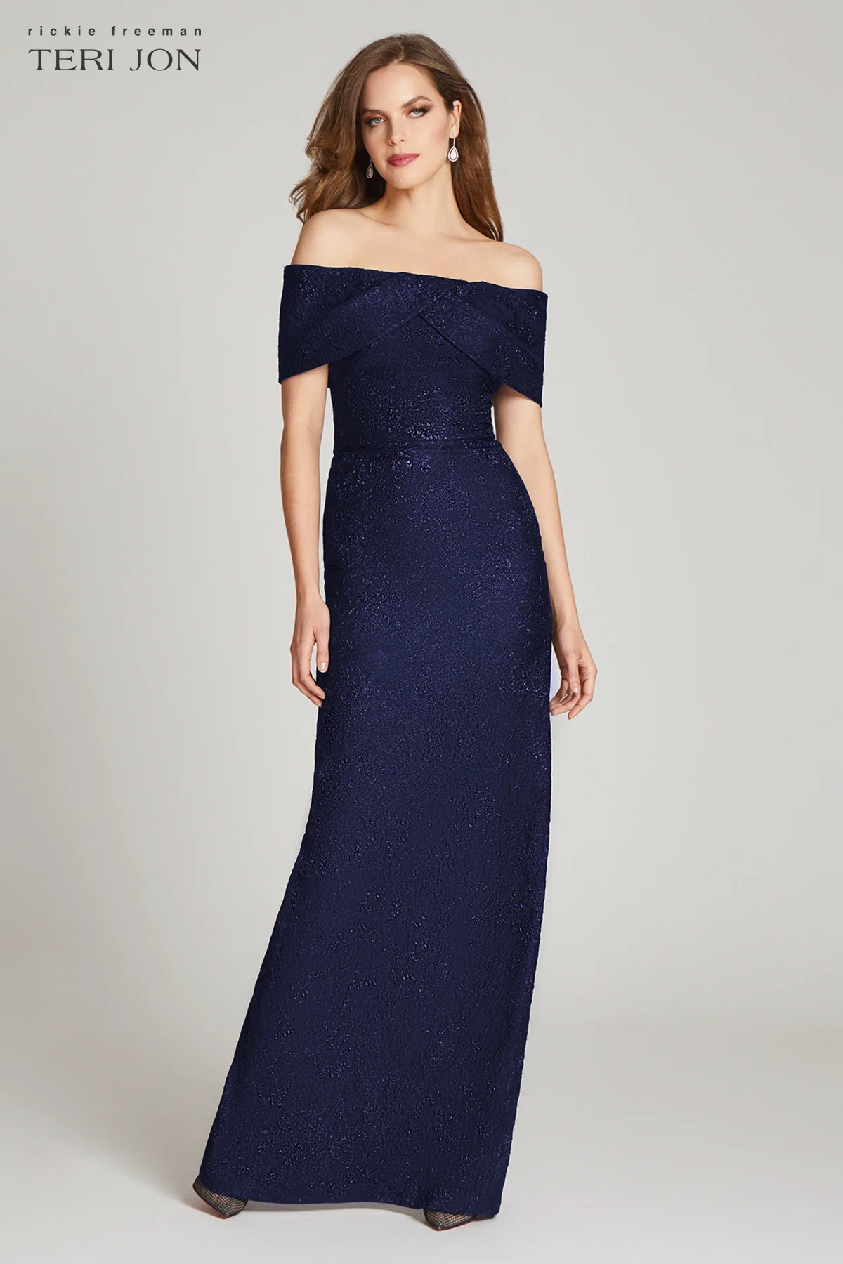 Jacquard Off Shoulder Portrait Column Gown | TERIJON