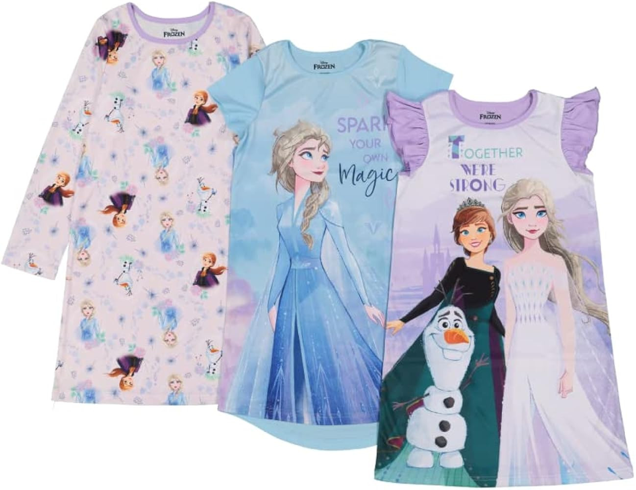 Disney Girls' 3-Pack Nightgowns, Soft & Cute Pajamas for Kids | Amazon (US)
