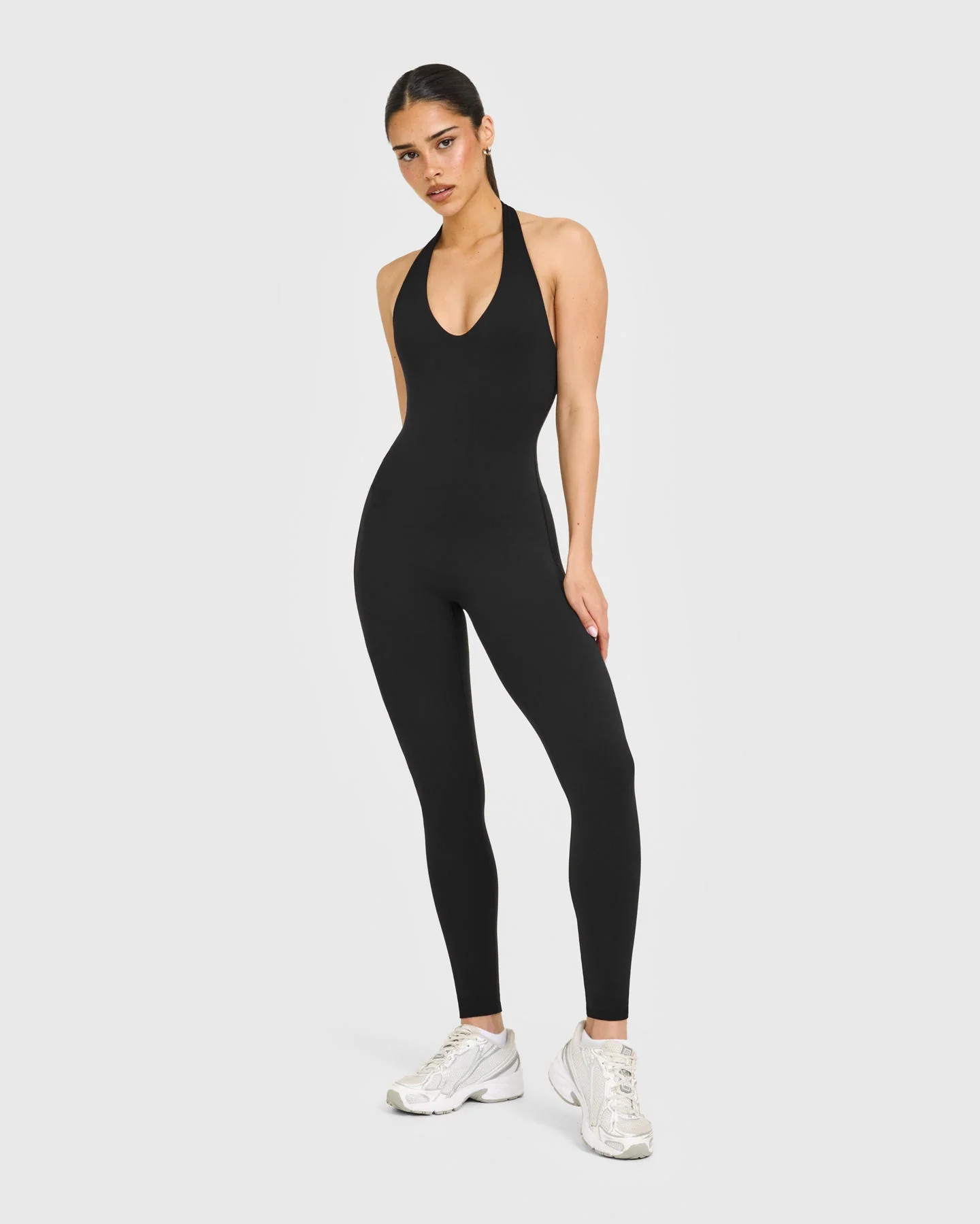 SoftMotion™ Halter Neck All In One Long with White Logo 
 Black | Oner Active (UK / US)