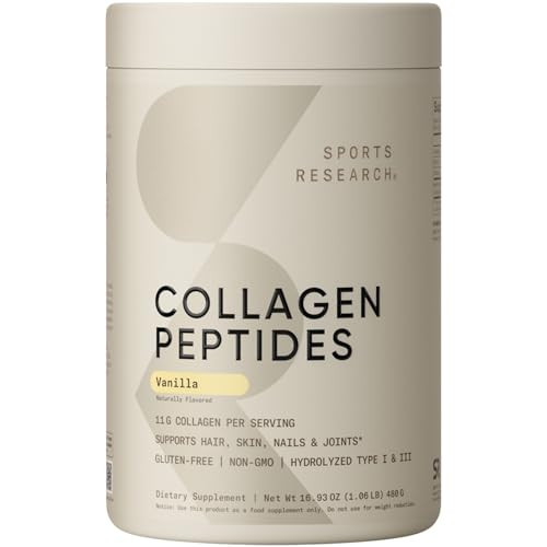 Sports Research Collagen Peptides - Hydrolyzed Type 1 & 3 Collagen Powder Protein Supplement for Healthy Skin, Nails, & Joints - Easy Mixing Vital Nutrients & Proteins, Collagen for Women & Men | Amazon (US)