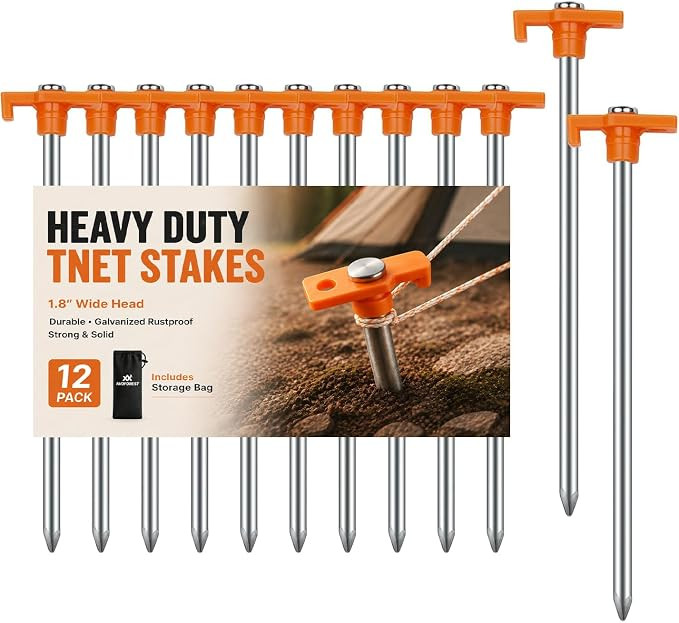 12 Pack Tent Stakes Heavy Duty Camping Stakes,AVOFOREST 7.1inch Non-Rust Metal Tent Pegs with Sto... | Amazon (US)