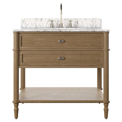 Tacorey French Country Carrara Marble Brown Oak Vanity Sink - 36" | Kathy Kuo Home