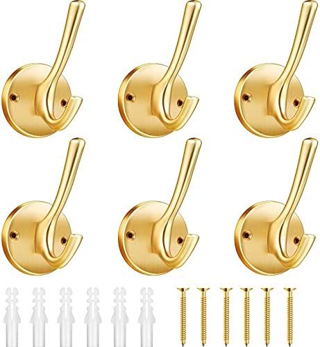 6 Pieces Coat Hooks Bathroom Towel Hooks Rustproof Metal Hooks Heavy Duty Double Robe Hook Clothing  | Amazon (US)