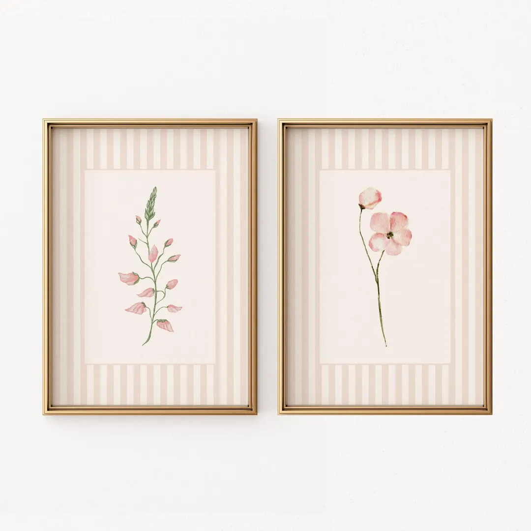 Pink Wildflower Print Set – Vintage French Country Wall Art (Digital Download) | Etsy (US)