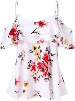 DIANA'S Top Women Floral Printing Off Shoulder Shirt Sleeveless Vest Tank Blouse | Amazon (US)