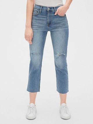 High Rise Cheeky Straight Jeans with Distressed Detail | Gap US