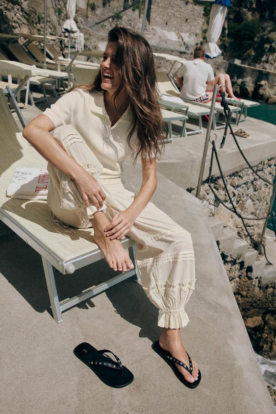 LEATHER STUDDED SANDALS | Zara UK