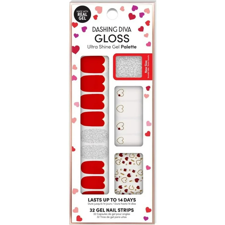 Dashing Diva Gloss Ultra Shine Gel Nail Strips Haute Hearts, Red | Walmart (US)