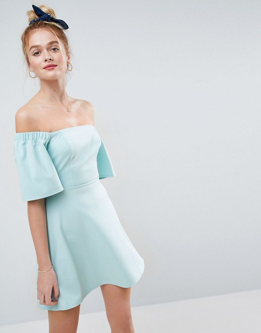 ASOS Crepe Bardot Bow Back Mini Dress - Blue | ASOS US