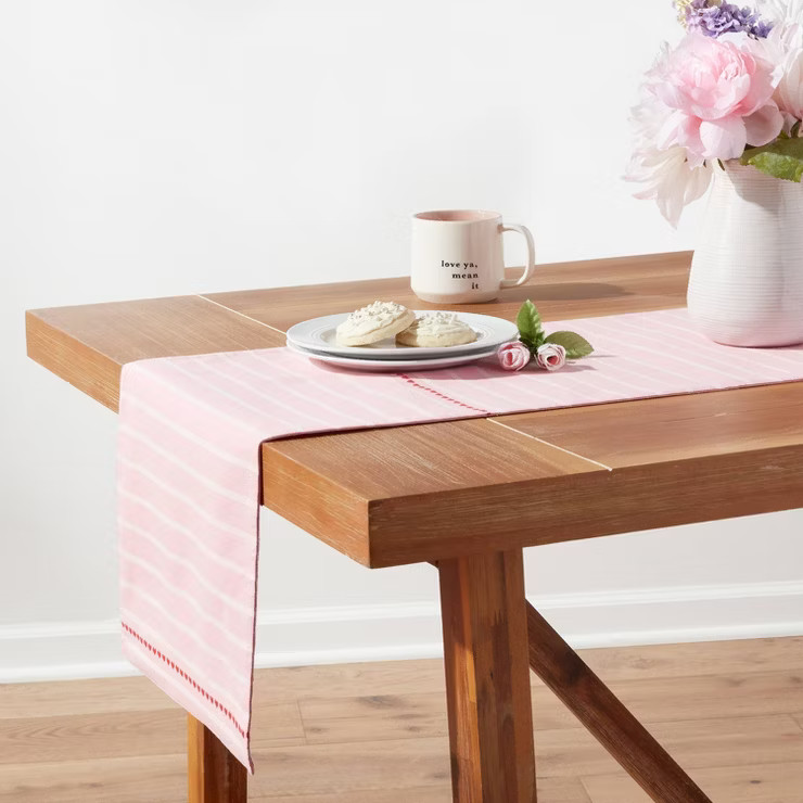 72" x 14" Cotton Dobby Stripe Table Runner Pink - Threshold™ | Target