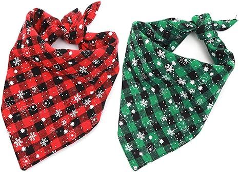 Malier 2 Pack Dog Bandana Christmas Classic Plaid Snowflake Pet Scarf Triangle Bibs Kerchief Set ... | Amazon (US)