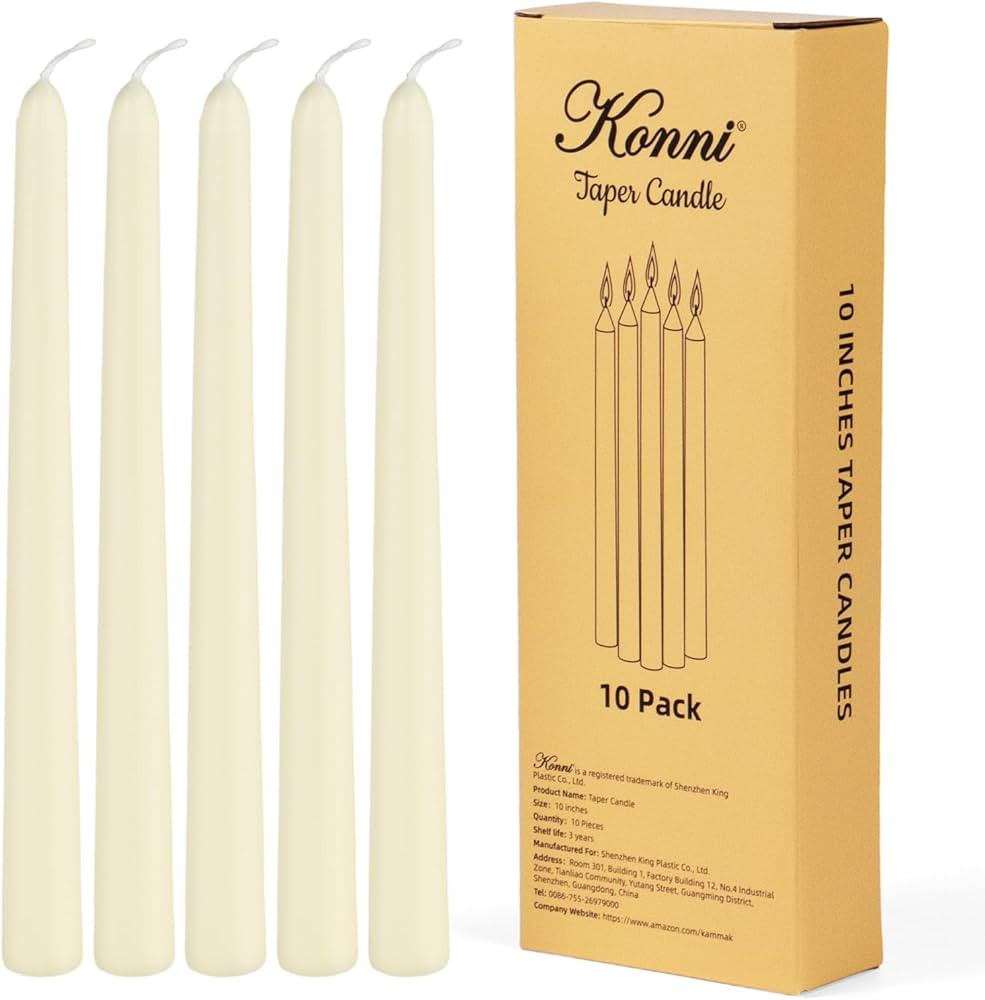 KONNI 0.87×10 Inch Ivory Taper Candles, Unscented and Smokeless Tall Candlesticks, 10 Pack Taper... | Amazon (US)
