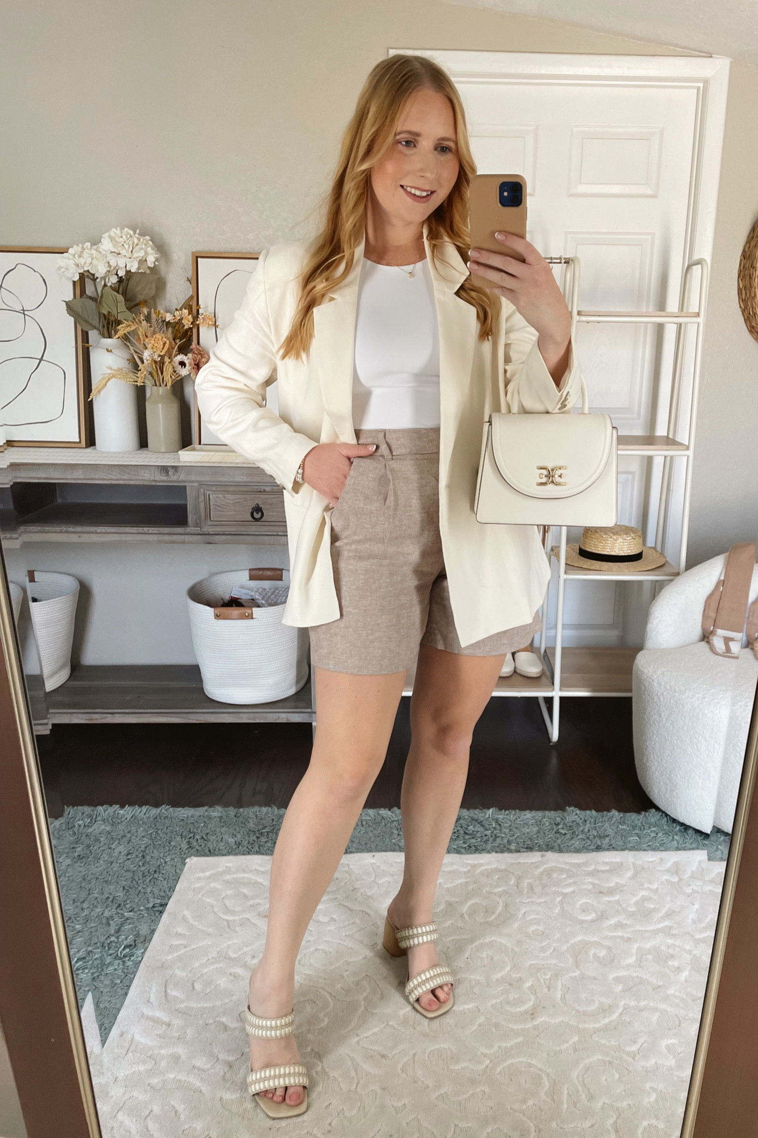Chic Outfit Idea for Work or Dinner Date ⭐️ new linen blazer (M) from #oldnavy paired with high waisted tailored shorts (M) also from old navy with an amazon white bodysuit (M) 

#LTKunder50 #LTKstyletip #LTKsalealert