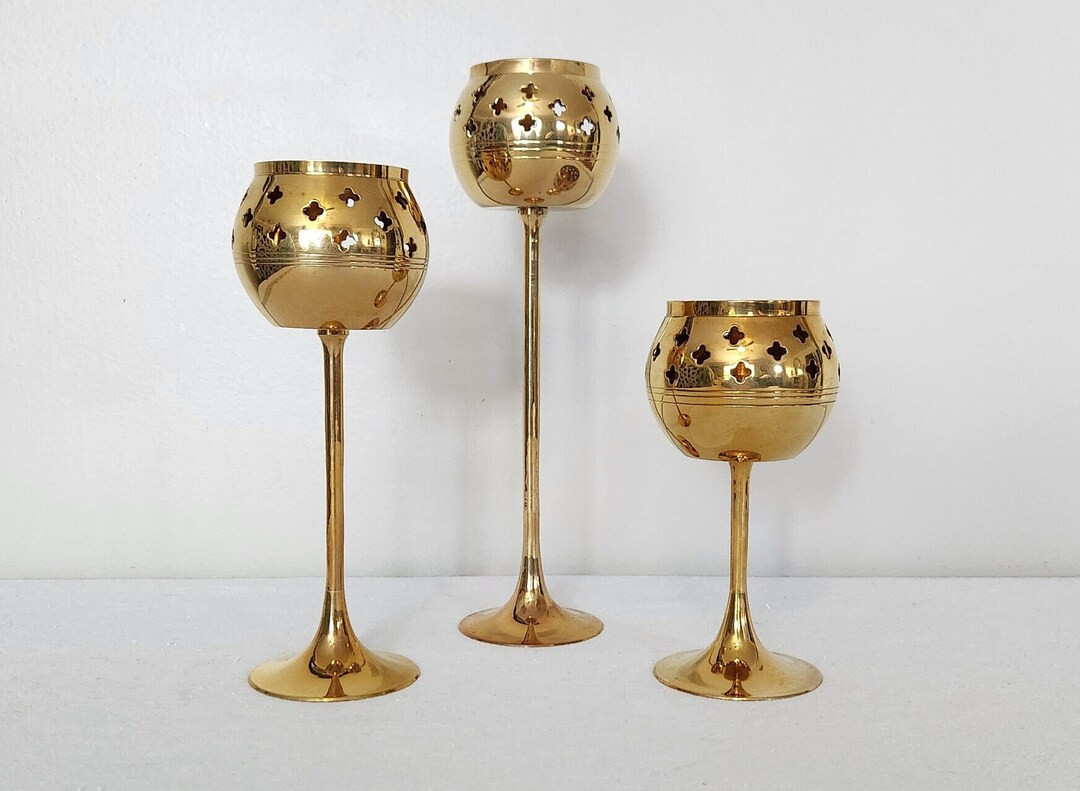 Vintage Graduated Brass Globe Votive Candle Holders Set Of 3 | Etsy (US)