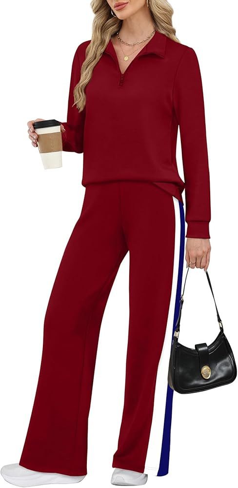 WIHOLL Women 2 Piece Outfits Airport Travel Vacation Sweatsuits Wide Leg Pants Lounge Set 2025 Fa... | Amazon (US)
