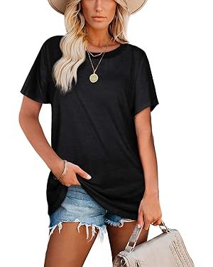 Jescakoo Summer Tops for Women Crewneck Loose Fit Soft | Amazon (US)